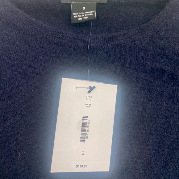 Navy Short-sleeve Cashmere Sweater - C by Bloomingdale's - Picture 3 of 5